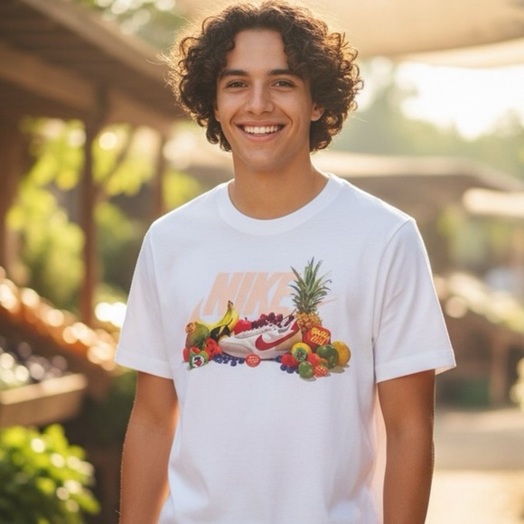Nike 3XL White Graphic Tee Swoosh Fruit Logo Oversized T-Shirt - Picture 1 of 11